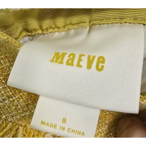 Anthropologie Skirt Womens 8 Medium Yellow Tweed Fringe Tapestry Maeve Circle - Picture 3 of 13